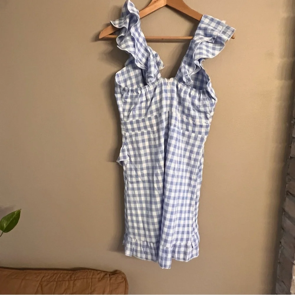 Petal & Pup Blue and White Gingham Tie-Front Mini Dress - Picture 3 of 8